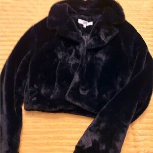 Cropped Faux Fur Jacket in Black - NYDJ